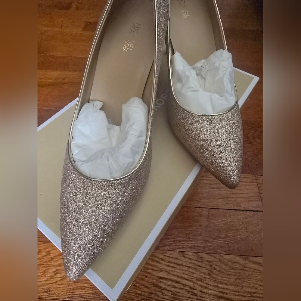 Michael Kors Gold Glitter Flats Elegant Pointed-Toe